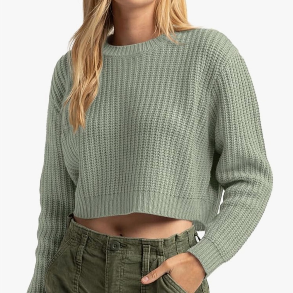 Green Cropped Knit Sweater